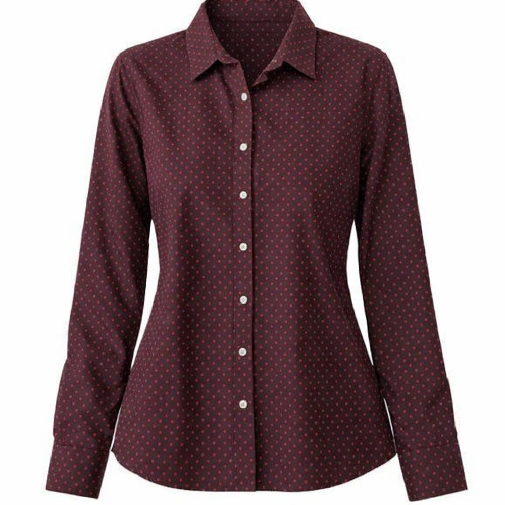 Lands' End Supima No Iron‎ Button Down Shirt Polka Dot Long Sleeve Career Sz 14P